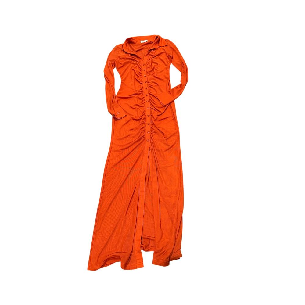 Meshki Rust Orange Rouched Button Down Maxi Dress… - image 2